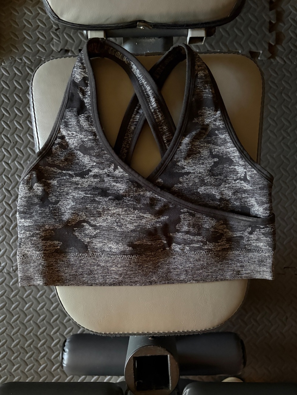Gymshark Grey/Black Camo Cross-Back Sports Bra